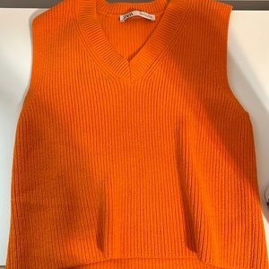 Zara knit orange sweat vest with v-neck. So vibrant and pretty!